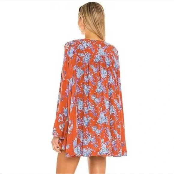 Free People Lorretta pop Print Tunic blouse long sleeve floral ruffle oversized - Picture 8 of 15